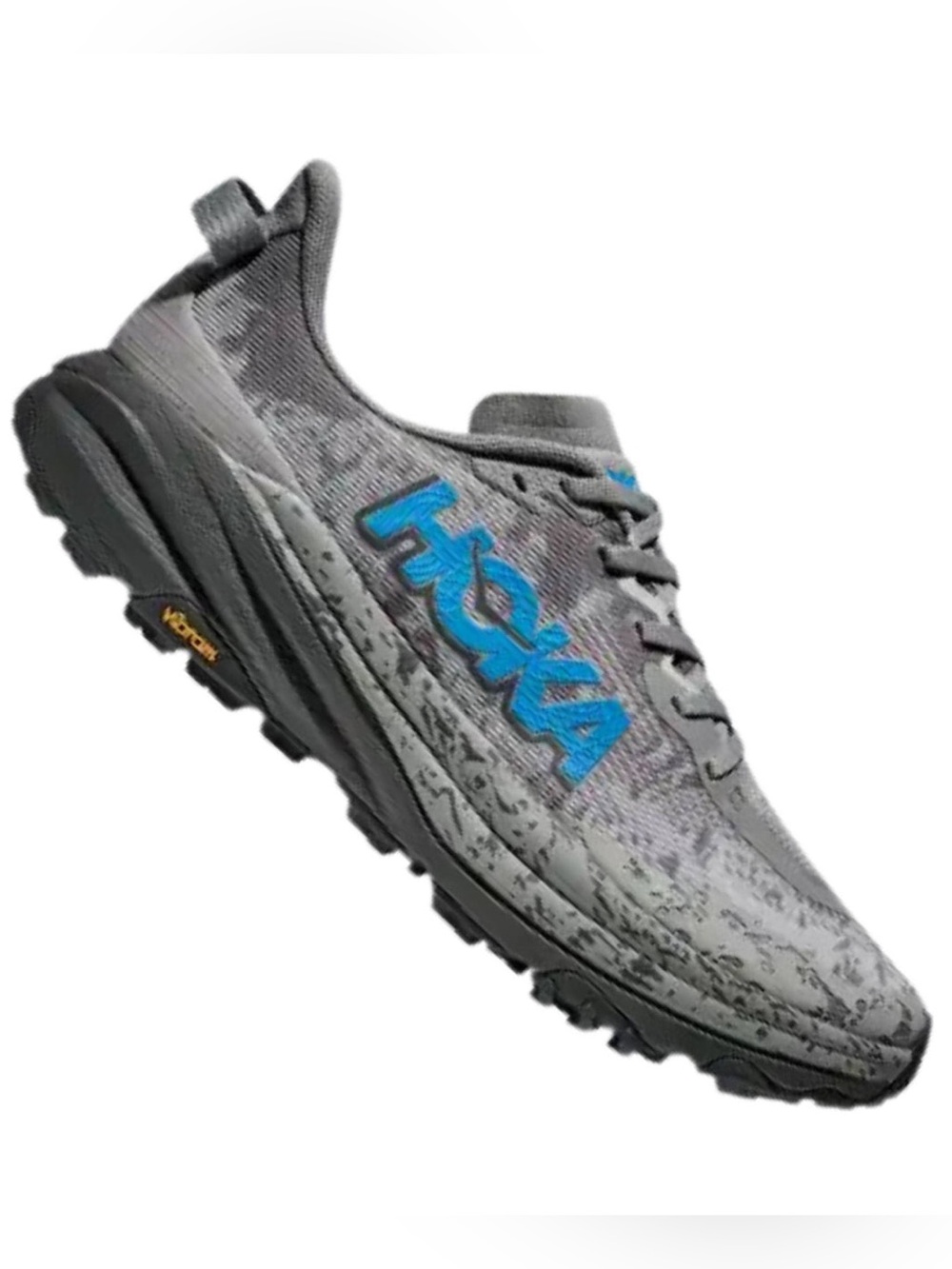 The HOKA Speedgoat 6 trail running Mens 12D shoes in the Galactic Grey/HOKA
